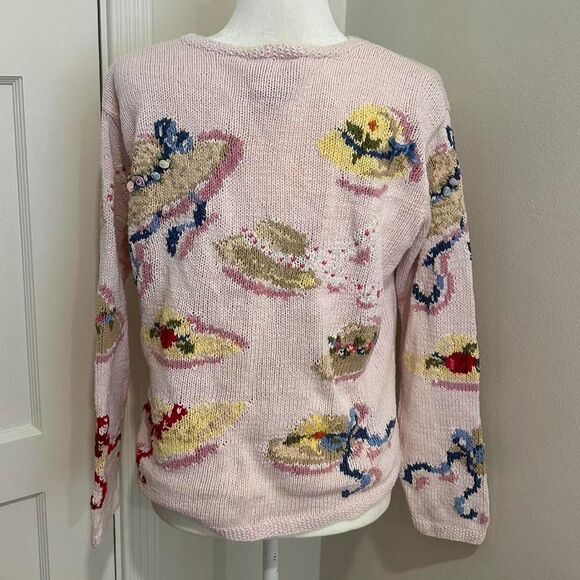 Talbots Handknit Printed Hats Sweater - Picture 3 of 4